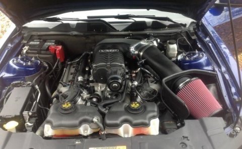 JLT 11-14 Ford Mustang GT (w/Roush/Whipple S/C) Black Textured Big Air Intake w/Red Filter -Tune Req thumbnail 2