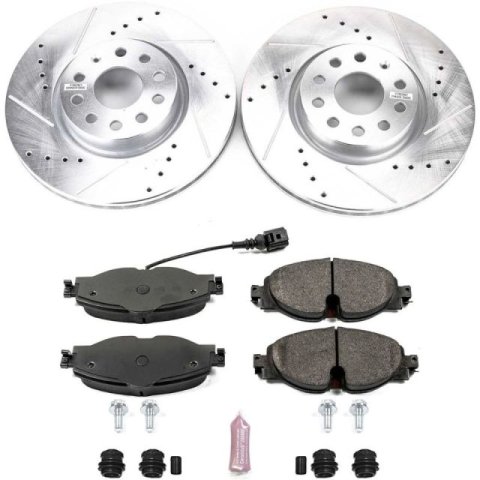 PowerStop Z23 Evolution Sport Brake Upgrade Kits K7082 Rotor and Pad Combo, Upgrade, Front, Cross-drilled/Slotted Rotors, Zinc Dichromate Plated, Carbon Fiber Ceramic Pads, Audi thumbnail 1