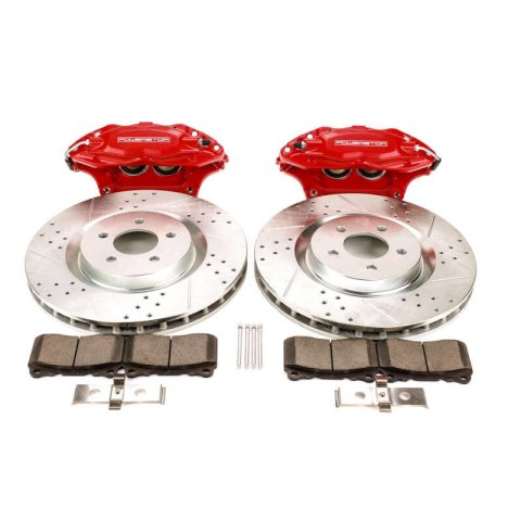 PowerStop Z26 Big Brake Conversion Kits for 2005-2014 MUSTANG - BBK-MUST-001R Kit, Z26, Drilled/Slotted Rotors, 14.00 in. Discs, Zinc Plated, Carbon Fiber Ceramic Pads, 4-Piston Calipers, Red, Front, Ford, Kit thumbnail 1