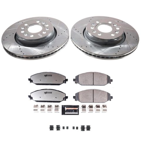 PowerStop Z36 Truck and Tow Brake Upgrade Kits K8843-36 Rotor Pad Combos, Upgrade, Front, Cross-drilled/Slotted Rotors, Carbon Fiber Ceramic Pads, Jeep, Ram, Kit thumbnail 4