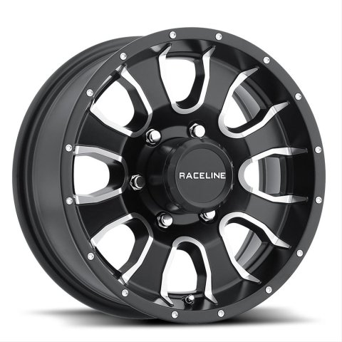 Raceline 860M Mamba 13x4.5in / 5x114.3 BP / -0.125mm Offset / 3.19mm Bore - Black & Machined Wheel thumbnail 1
