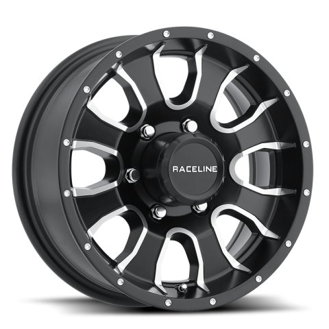 Raceline 860M Mamba 13x4.5in / 5x114.3 BP / -0.125mm Offset / 3.19mm Bore - Black & Machined Wheel thumbnail 3