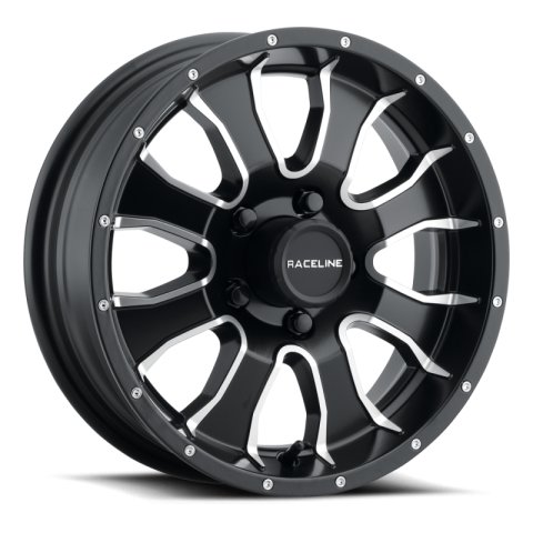 Raceline 860M Mamba 13x4.5in / 5x114.3 BP / -0.125mm Offset / 3.19mm Bore - Black & Machined Wheel thumbnail 4