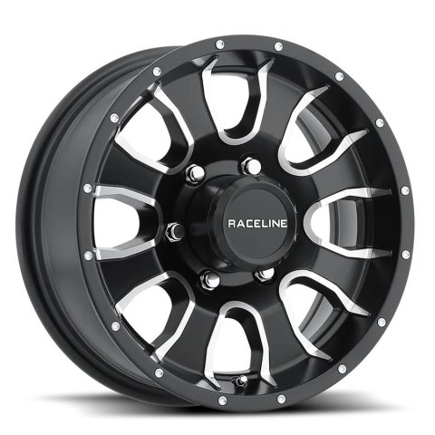 Raceline 860M Mamba 12x4in / 5x114.3 BP / 0mm Offset / 3.19mm Bore - Black & Machined Wheel