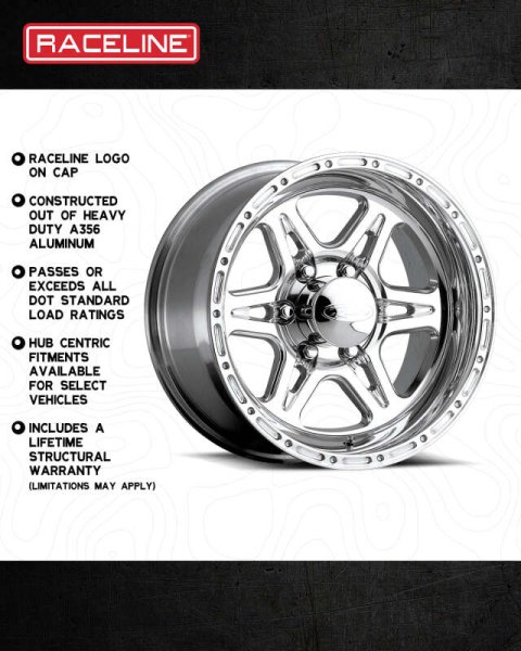 Raceline 886 Renegade 17x9in / 5x127 BP / 0mm Offset / 83.82mm Bore - Polished Wheel thumbnail 5