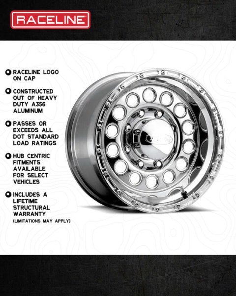 Raceline 887 Rock Crusher 16x8in / 6x139.7 BP / -20mm Offset / 107.95mm Bore - Polished Wheel thumbnail 2