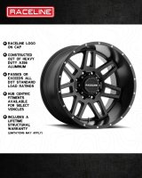 Raceline 931B Injector 20x9in / 8x165.1 BP / 12mm Offset / 125.2mm Bore - Satin Black Wheel thumbnail 5