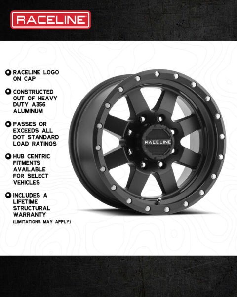 Raceline 935B Defender 20x9in / 6x139.7 BP / 18mm Offset / 107.95mm Bore - Satin Black Wheel thumbnail 5