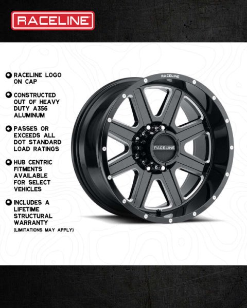 Raceline 940M Hostage 17x9in / 5x139.7 BP / 0mm Offset / 106.5mm Bore - Black & Milled Wheel thumbnail 5