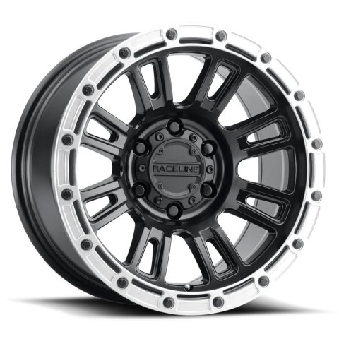 Raceline 956BS Compass 17x9in / 8x170 BP / -12mm Offset / 125.2mm Bore - Black & Silver Lip Wheel