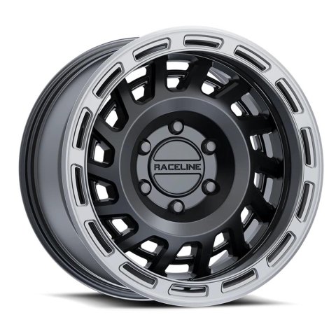 Raceline 957BS Halo 17x9in / 5x127 BP / -12mm Offset / 78.1mm Bore - Black & Silver Lip Wheel