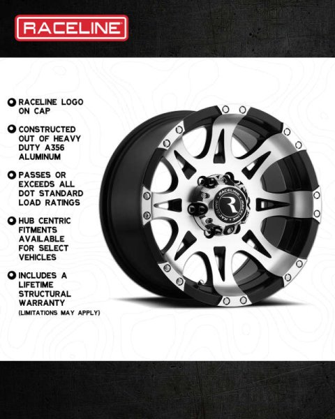Raceline 982 Raptor 18x9in / 6x135 BP / 25mm Offset / 87.1mm Bore - Black & Machined Wheel thumbnail 5