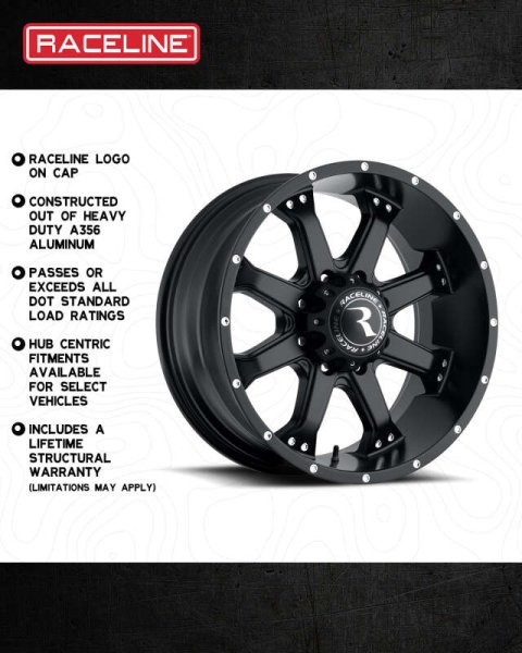 Raceline 991B Assault 16x8in / 8x165.1 BP / 0mm Offset / 125.2mm Bore - Satin Black Wheel thumbnail 6