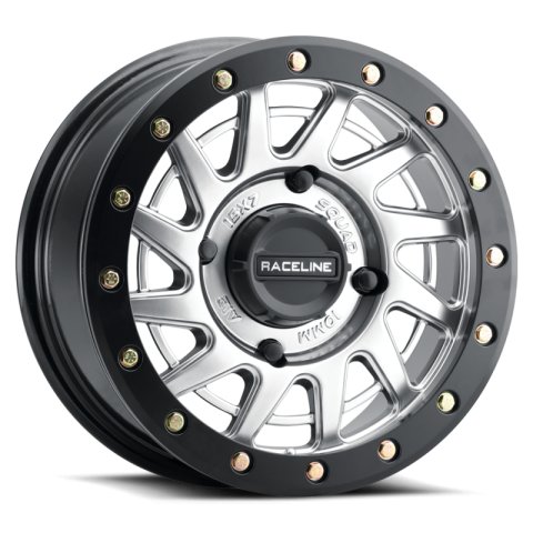 Raceline A12SB Squad 15x7in/4x156 BP/38mm Offset/132.5mm Bore - Silver & Black Ring Beadlock Wheel