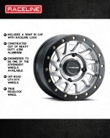 Raceline A12SB Squad 15x7in/4x156 BP/38mm Offset/132.5mm Bore - Silver & Black Ring Beadlock Wheel thumbnail 6