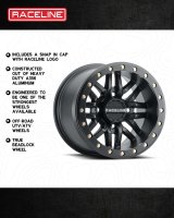 Raceline A91B Ryno 15x10in / 4x156 BP / 0mm Offset / 132.5mm Bore - Satin Black Beadlock Wheel thumbnail 8