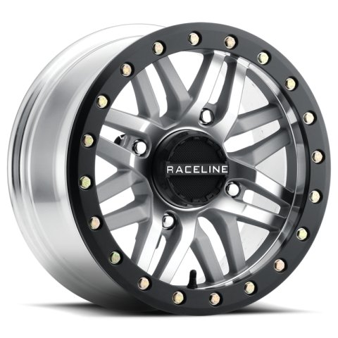 Raceline A91MA Ryno 15x10in/4x156 BP/0mm Offset/132.5mm Bore - Machined & Black Ring Beadlock Wheel