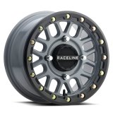 Raceline A93SG Podium 15x6in/4x156 BP/40mm Offset/132.5mm Bore - Grey & Black Ring Beadlock Wheel thumbnail 1