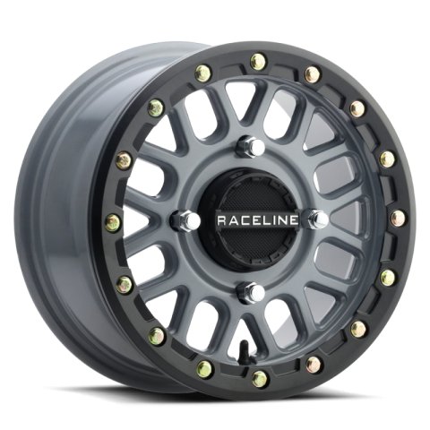 Raceline A93SG Podium 15x6in/4x156 BP/40mm Offset/132.5mm Bore - Grey & Black Ring Beadlock Wheel