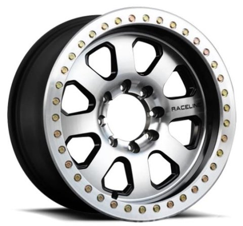 Raceline RT260 Avenger 17x8.5in/6x139.7 BP/-32mm Offset/107.95mm Bore - Black & MACH. Beadlock Wheel