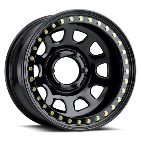 Raceline RT51 Daytona Rock 15x7in/5x114.3 BP/-6mm Offset/83.82mm Bore - Gloss Black Beadlock Wheel