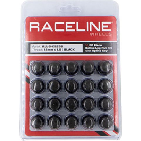 Raceline Spline Lug Nut Kit with Spline Key 12 x 1.5 - 20 Pack - Black thumbnail 1
