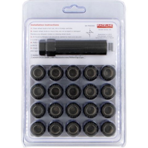 Raceline Spline Lug Nut Kit with Spline Key 12 x 1.5 - 20 Pack - Black thumbnail 2