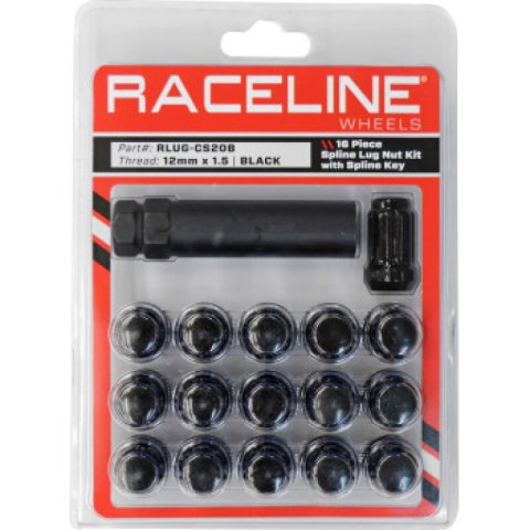 Raceline Spline Lug Nut Kit with Spline Key 12 x 1.5 - 16 Pack - Black thumbnail 1