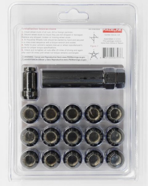 Raceline Spline Lug Nut Kit with Spline Key 12 x 1.5 - 16 Pack - Black thumbnail 2