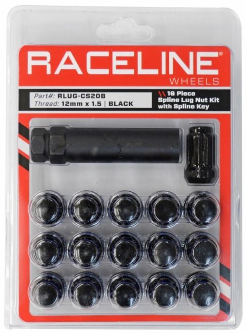 Raceline Spline Lug Nut Kit with Spline Key 12 x 1.5 - 16 Pack - Black thumbnail 3