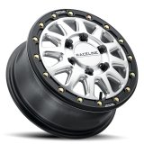 Raceline A14SB Alpha 17x7in/5x114.3 BP/40mm Offset/68mm Bore - Silver & Blk Ring Beadlock Wheel thumbnail 1