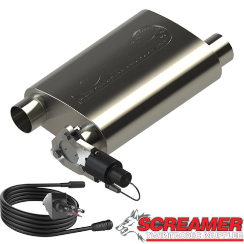 QTP 2.5in Weld-On 304SS Reverse Screamer Muffler w/Bolt-On QTEC Electric Cutout thumbnail 3