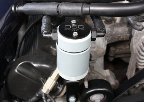 J&L 99-04 Ford Mustang GT Passenger Side Oil Separator 3.0 - Clear Anodized thumbnail 1