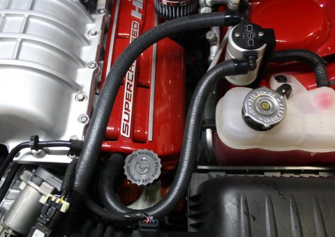 J&L 15-17 Dodge Hellcat 6.2L Hemi Driver Side Oil Separator 3.0 - Clear Anodized thumbnail 1