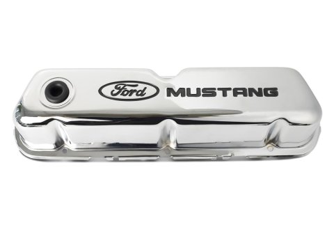 Ford Racing Ford Mustang Logo Stamped Steel Chrome Valve Covers thumbnail 2