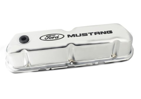Ford Racing Ford Mustang Logo Stamped Steel Chrome Valve Covers thumbnail 3