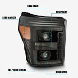 AlphaRex 11-16 Ford F-350 SD LUXX LED Proj Headlights Plank Style Alpha Blk w/Activ Light/Seq Signal thumbnail 7