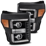 AlphaRex 11-16 Ford F-350 SD LUXX LED Proj Headlights Plank Style Black w/Activ Light/Seq Signal thumbnail 1
