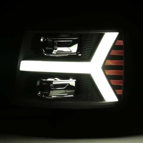 AlphaRex 07-13 Chevy 1500 LUXX LED Proj Headlights Plank Style Jet Blk w/ Activ Light/Seq Signal/DRL thumbnail 3