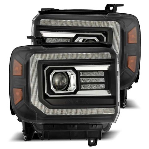 AlphaRex 14-18 GMC Sierra PRO-Series Proj Headlights Plank Style Black w/Activ Light/Seq Signal/DRL thumbnail 1