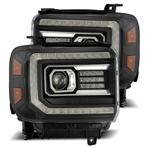 AlphaRex 14-18 GMC Sierra PRO-Series Proj Headlights Plank Style Black w/Activ Light/Seq Signal/DRL thumbnail 2