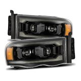 AlphaRex 02-05 Dodge Ram 1500 LUXX LED Proj Headlights Alpha Black w/Activ Light/Seq Signal thumbnail 1