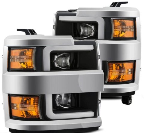 AlphaRex 15-19 Chevy Silverado 2500/3500 LUXX-Series Proj. Headlights Blk w/Actv SeqSig & SBDRL thumbnail 1