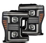 AlphaRex 17-19 Ford F-250/350/450/550 Super Duty PRO-Series Proj Headlights Black w/SeqSig & DRL thumbnail 1