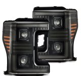 AlphaRex 17-19 Ford F-250/350/450/550 Super Duty PRO-Series Proj Headlights Alpha-Bk w/SS & DRL thumbnail 1