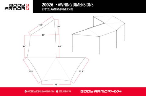 Body Armor 4x4 Sky Ridge 270XL Awning Driver Side w/ Mounting Brackets thumbnail 2