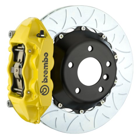 Brembo 05-1ster/06-12 Cayman Rear GT BBK 4 Piston Cast 345x28 2pc Rotor Slotted Type3- Yellow