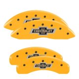 MGP 4 Caliper Covers Engraved Front & Rear Chevrolet 100 Anniversary Logo Yellow Finish Black Charac thumbnail 2