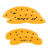 MGP 4 Caliper Covers Engraved Front & Rear 11-18 Jeep Grand Cherokee Yellow Finish Black SRT-8 Logo thumbnail 3