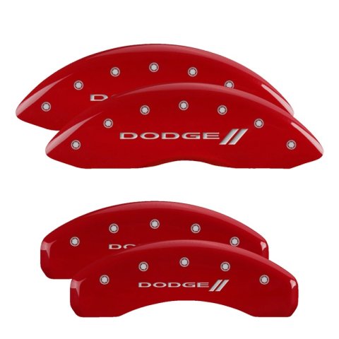 MGP 4 Caliper Covers Engraved Front & Rear 11-18 Dodge Durango Red Finish Silver Dodge II Logo thumbnail 1